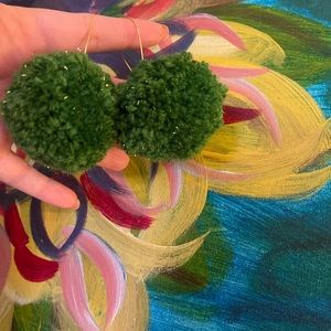 💚💚💚NEW Handmade Green with Gold Glitters Pom Pom earrings